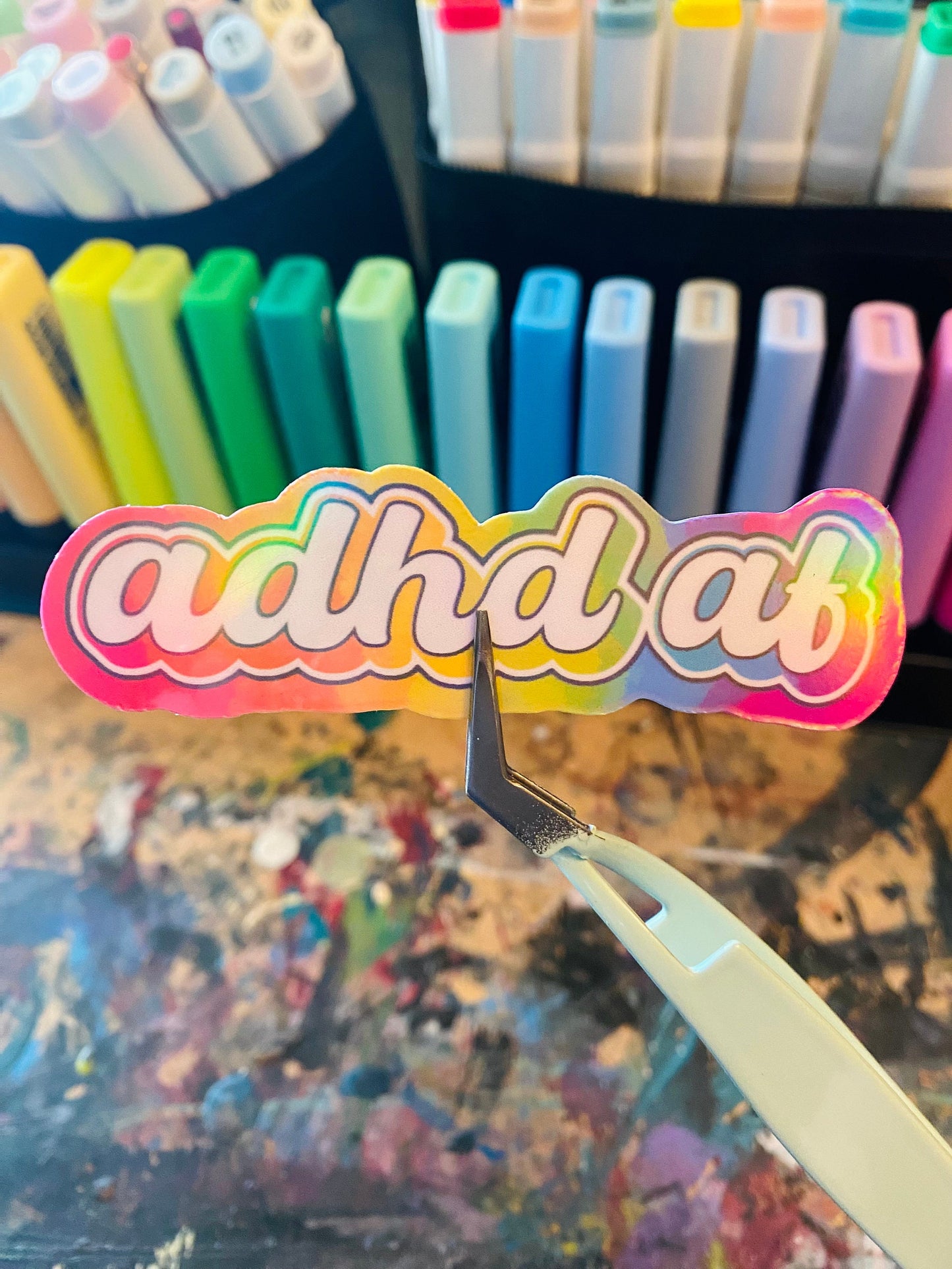 ADHD AF Neurodivergent Sticker: Rainbow Holographic Vinyl