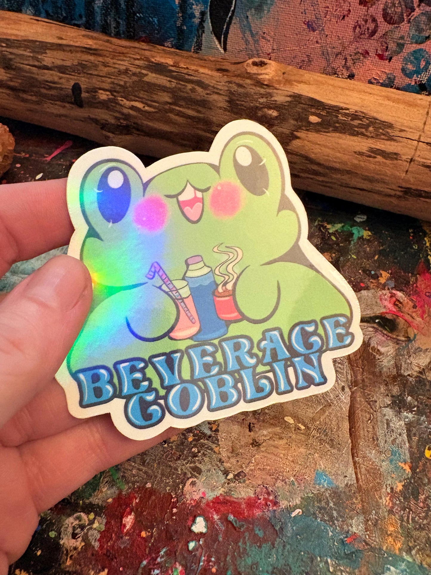 Handmade Beverage Goblin Frog Sticker: Spoonie Vinyl Decal - Hollie Day Art