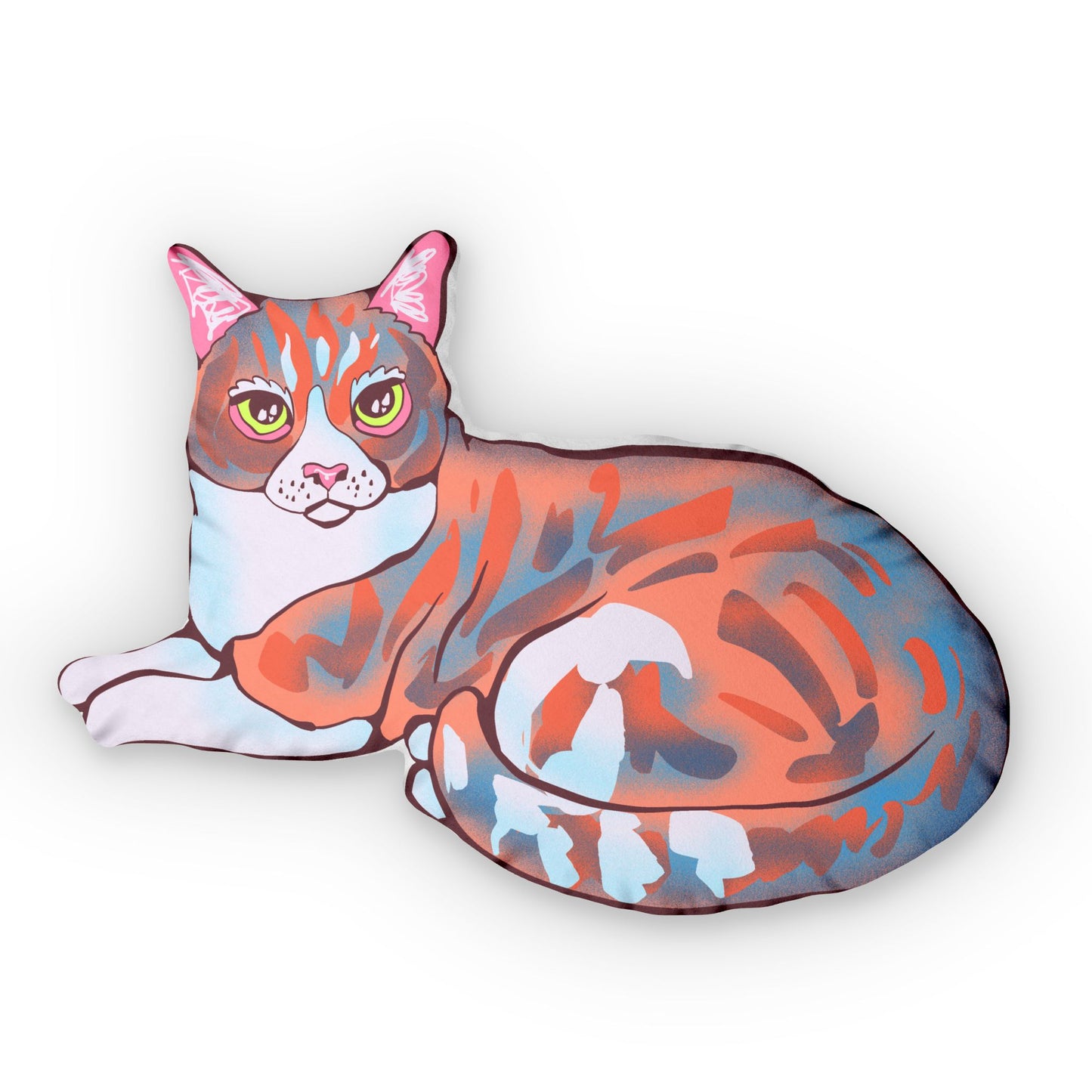 Ginger Blue Resting Cat Shaped Pillow