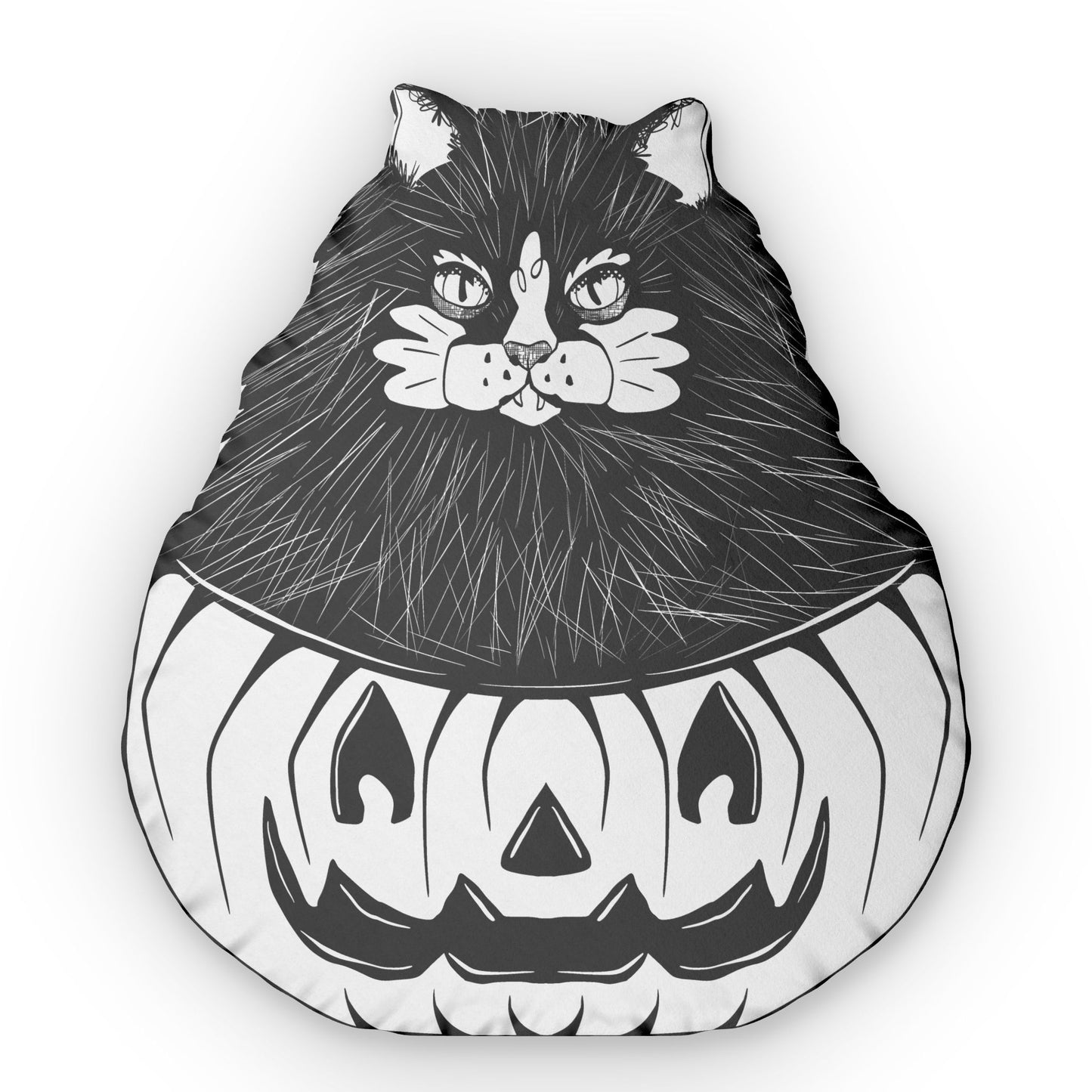 Spooky Pumpkin Halloween Cat Shaped Pillow