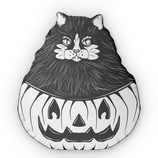 Spooky Pumpkin Halloween Cat Shaped Pillow