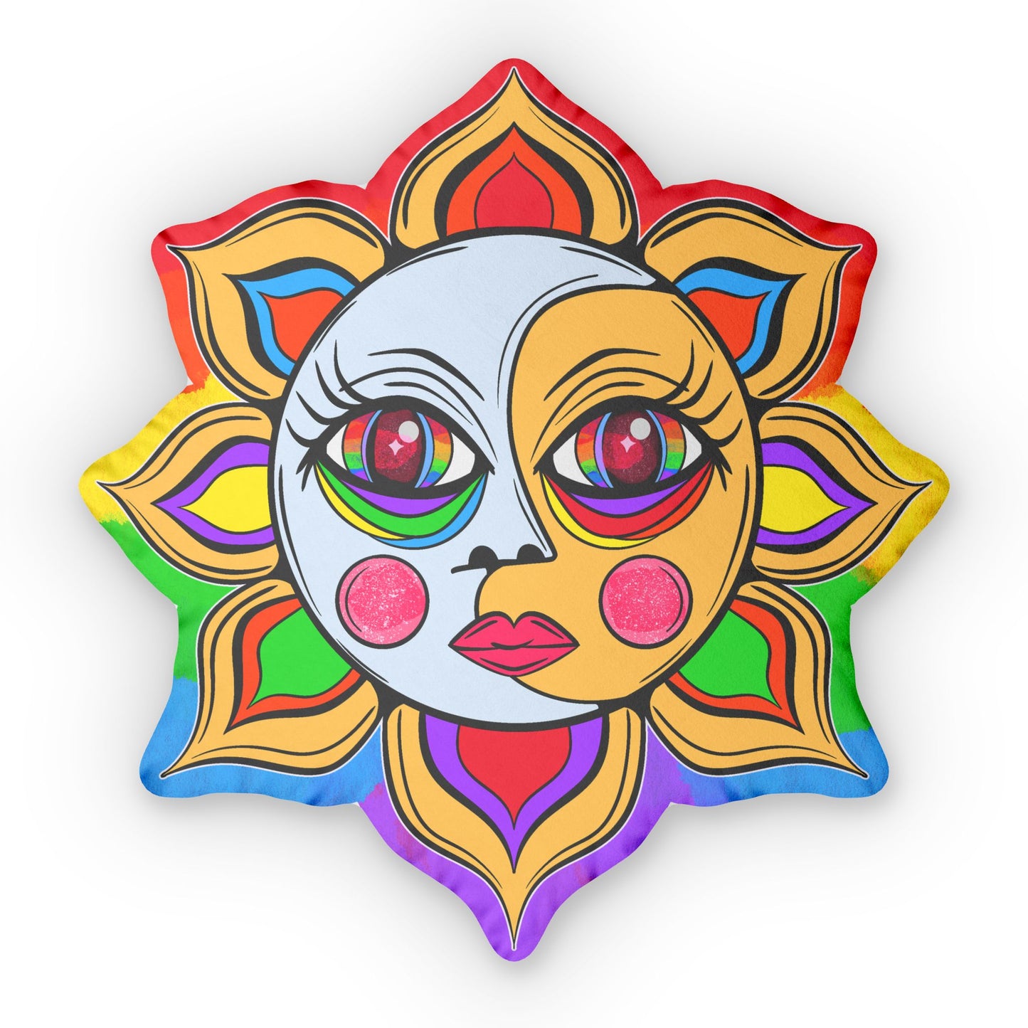 Rainbow Celestial Sun and Moon Shaped Pillow