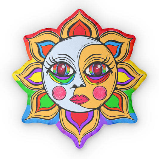 Rainbow Celestial Sun and Moon Shaped Pillow