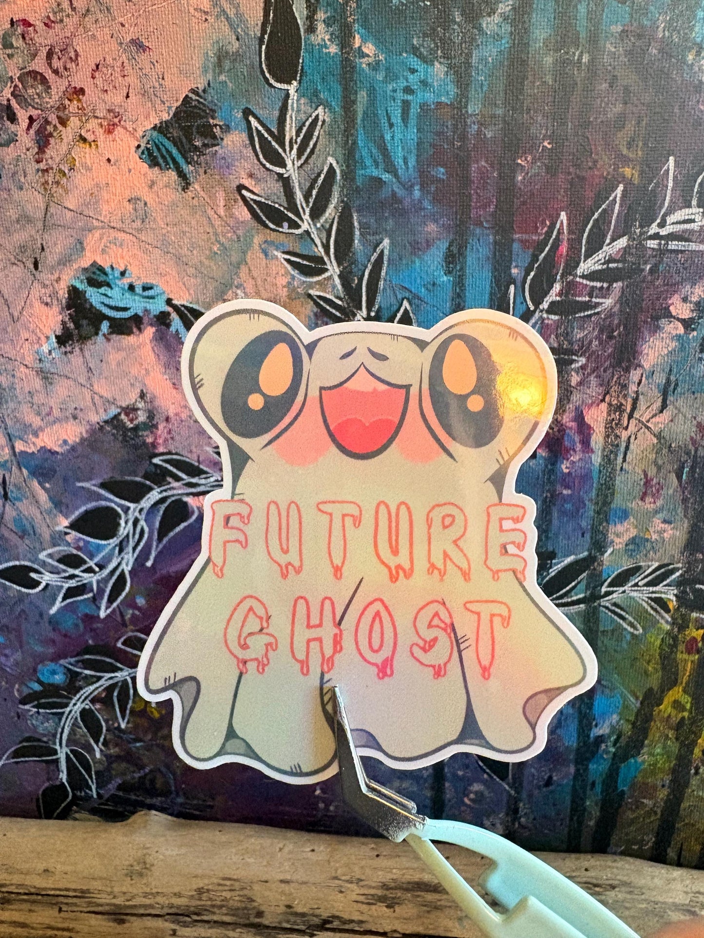Hand Drawn Ghost Sticker - Holographic Frog Sticker: Handmade Spooky Art