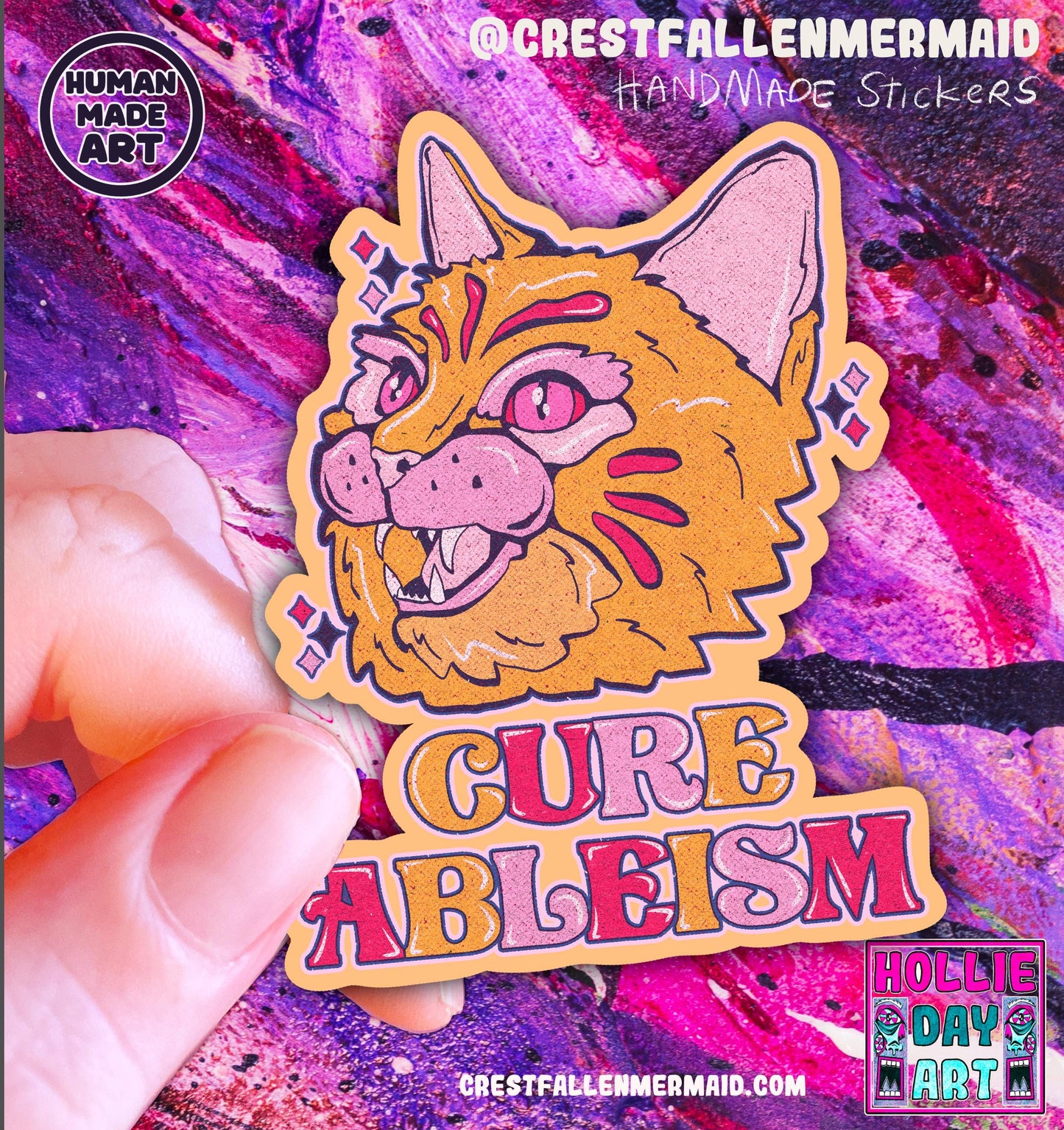 Handmade Cure Ableism Cat Sticker