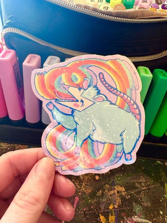 Sparkly Rainbow Possum Sticker