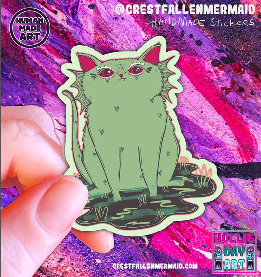 Handmade Swamp Cat Sticker - Cat Sticker: Hand Drawn Animal Art