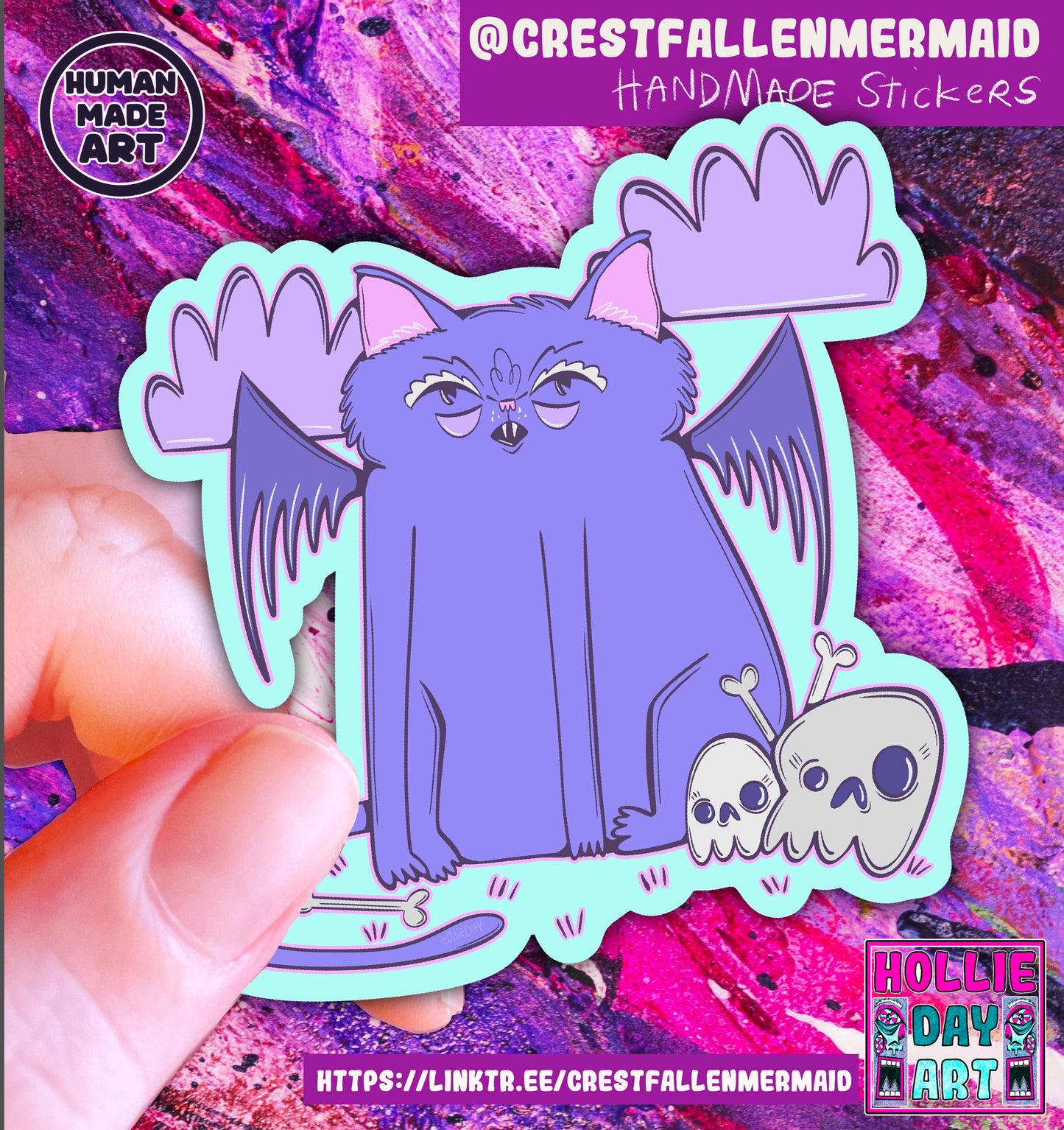Handmade Sparkly Bat Cat Sticker