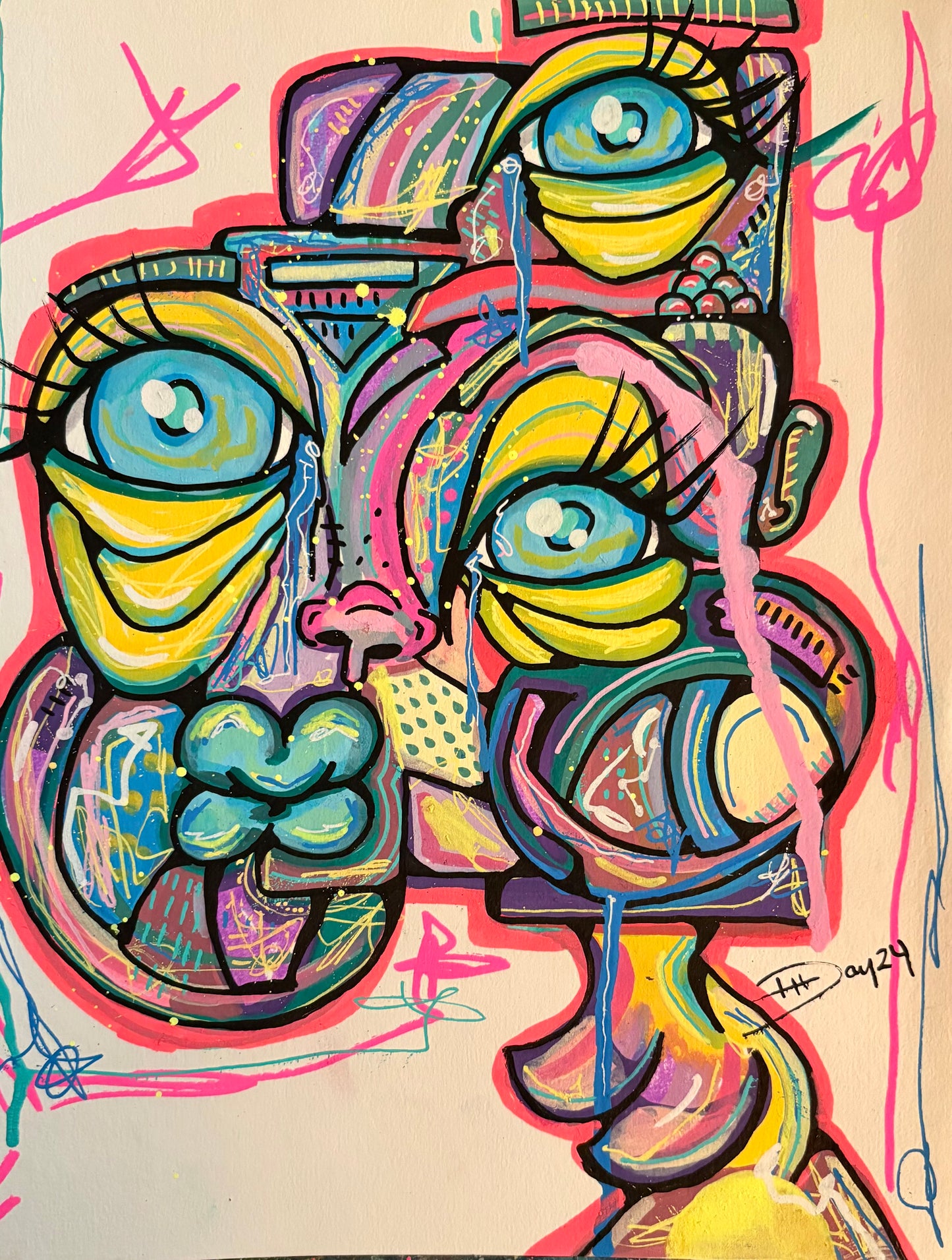 9x12 Mixed Media Abstract Cubism Art on Paper 002