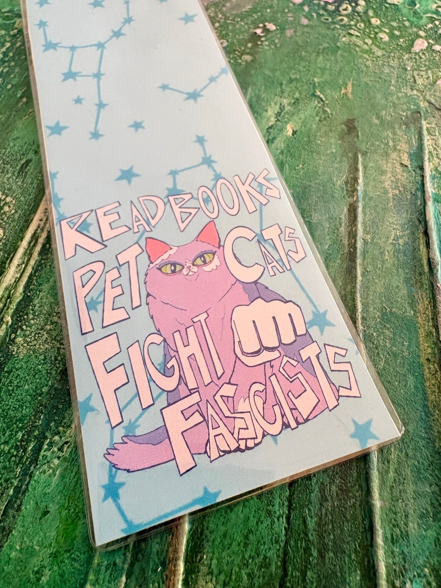 Read Books Pet Cats Fight Fascists Bookmark - lavender cat