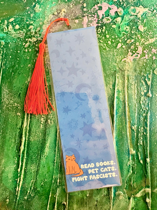 Read Books Pet Cats Fight Fascists Bookmark -orange cat