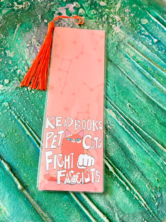 Read Books Pet Cats Fight Fascists Bookmark - ginger cat