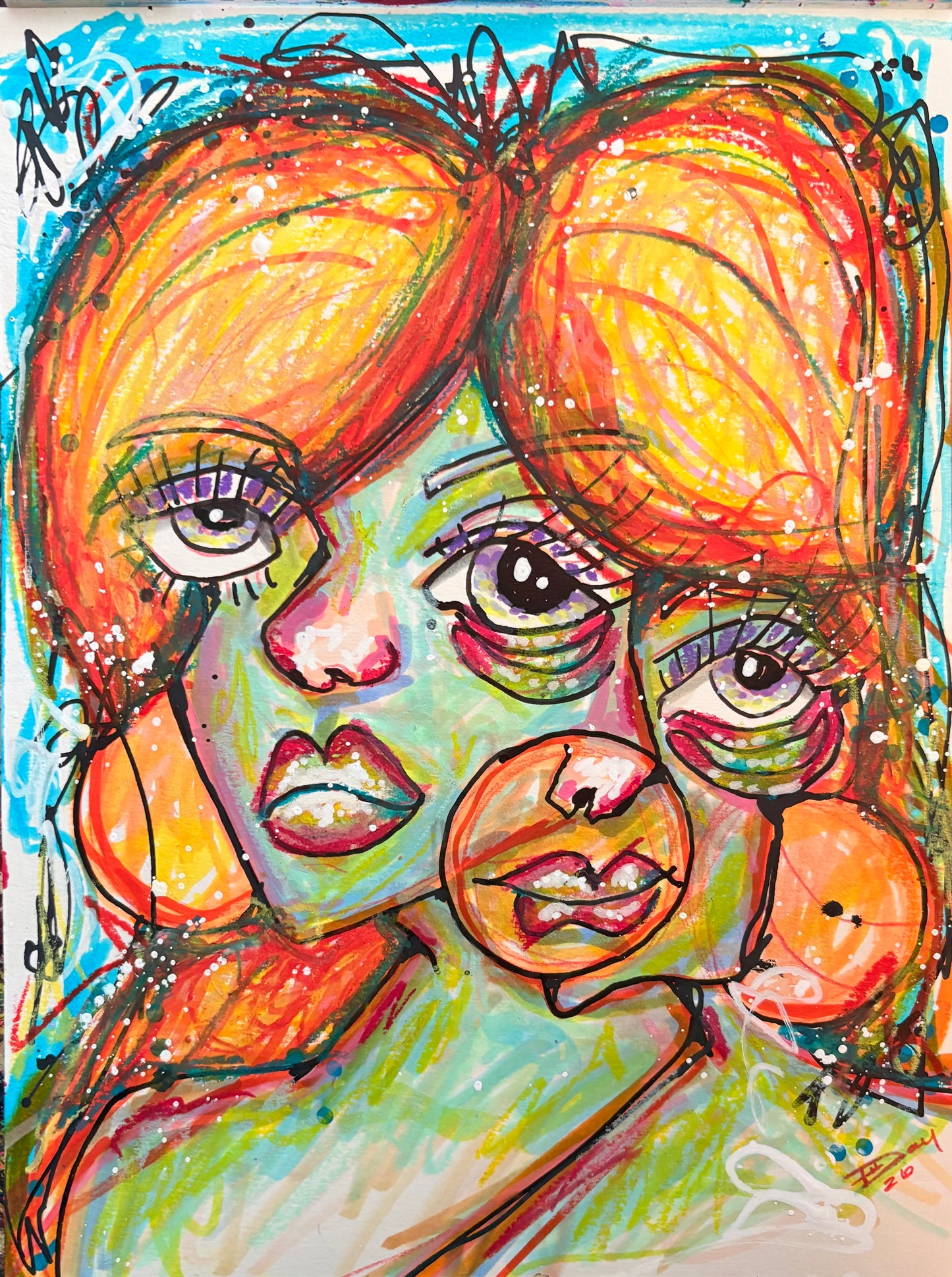 9x12 Mixed Media Abstract Cubism Art on Watercolor Paper - Izzy