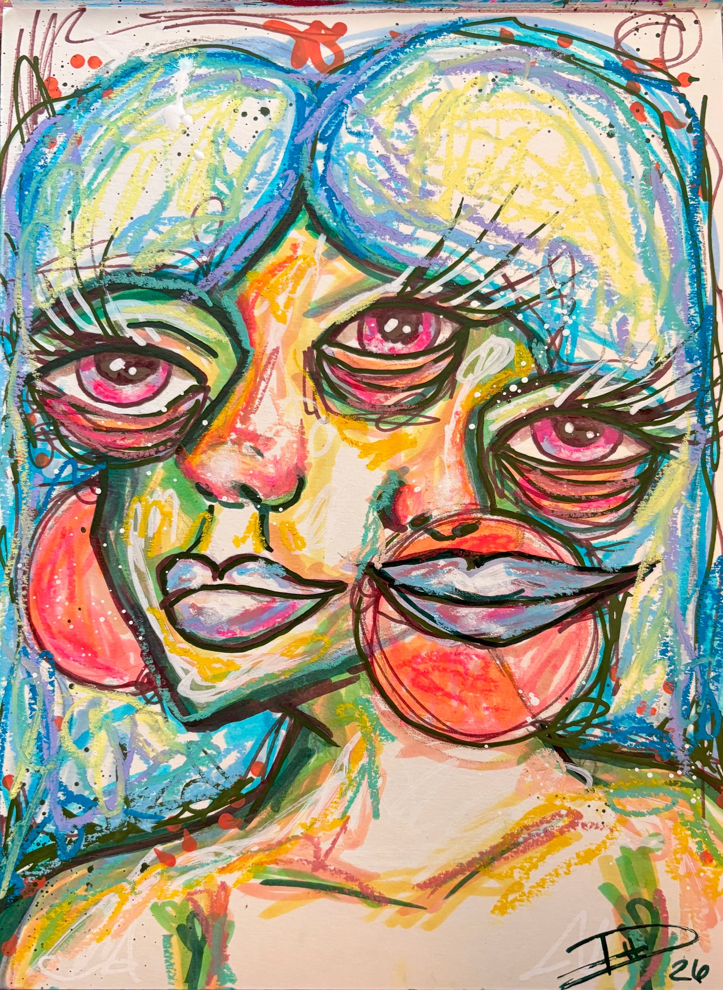 9x12 Mixed Media Abstract Cubism Art on Watercolor Paper - Lynette