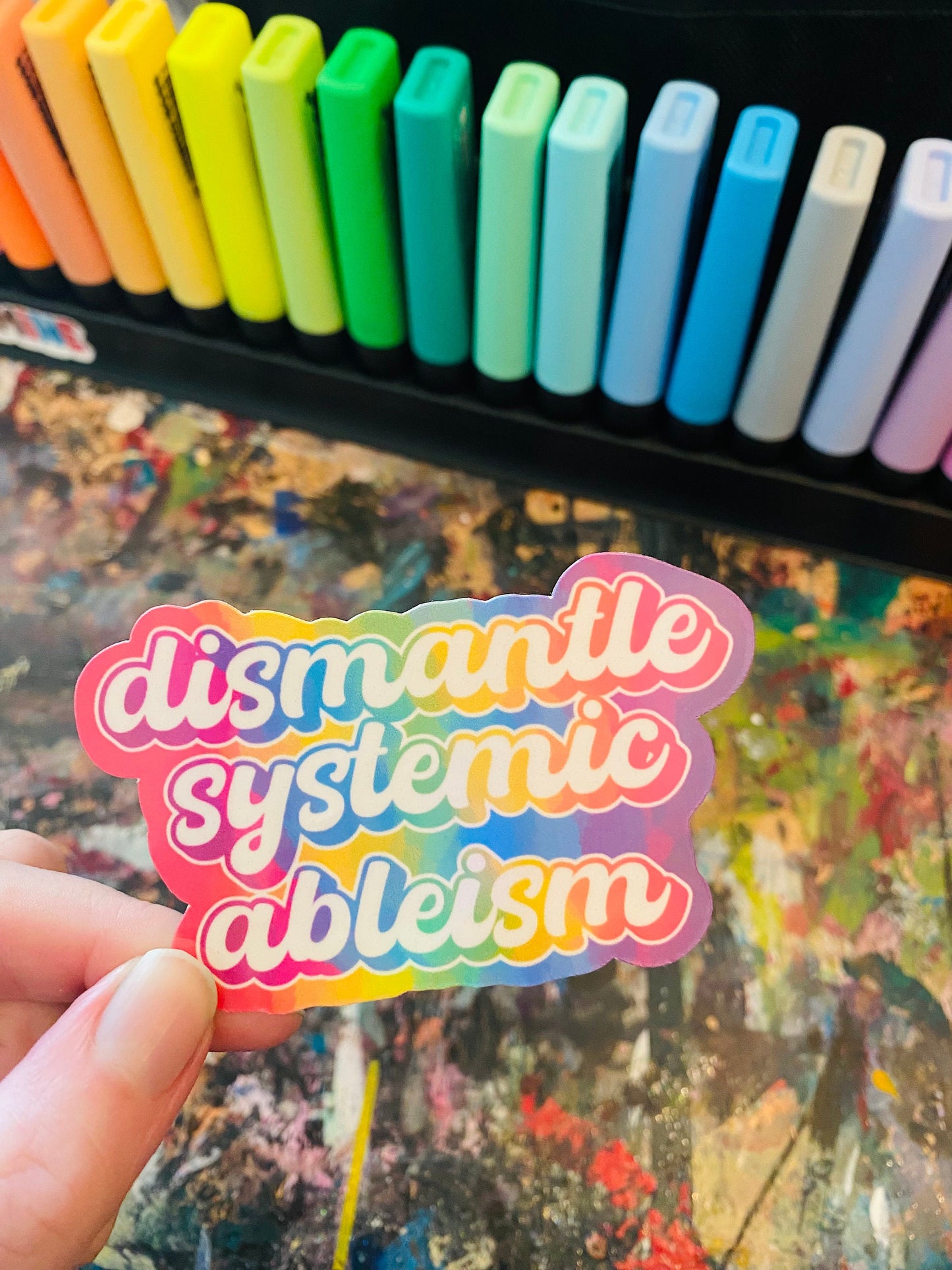 Handmade Dismantle Ableism Sticker: Rainbow Equality, Disability Pride