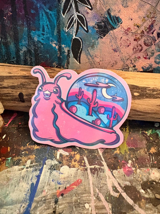 Handmade Desert Snail Sticker: Holographic Hand Drawn Art - Journaling Stickers