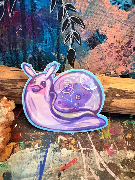 Holographic Universe Snail Sticker: Hand-Drawn Galaxy Vinyl