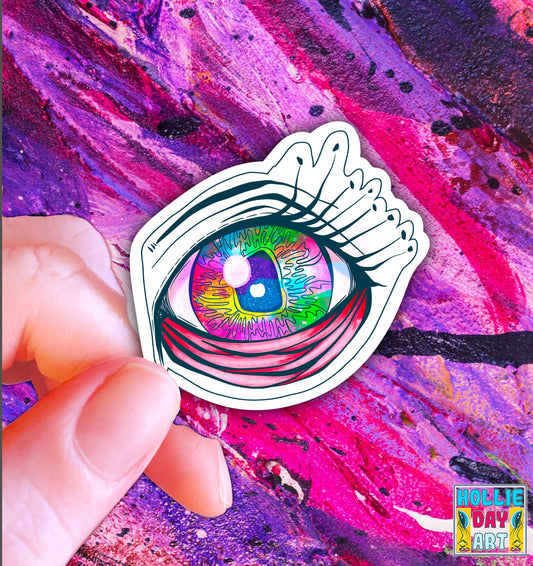Hand-Drawn Rainbow Eye Sticker | Art Decal, Water Resistant, Rainbow Pride Eye