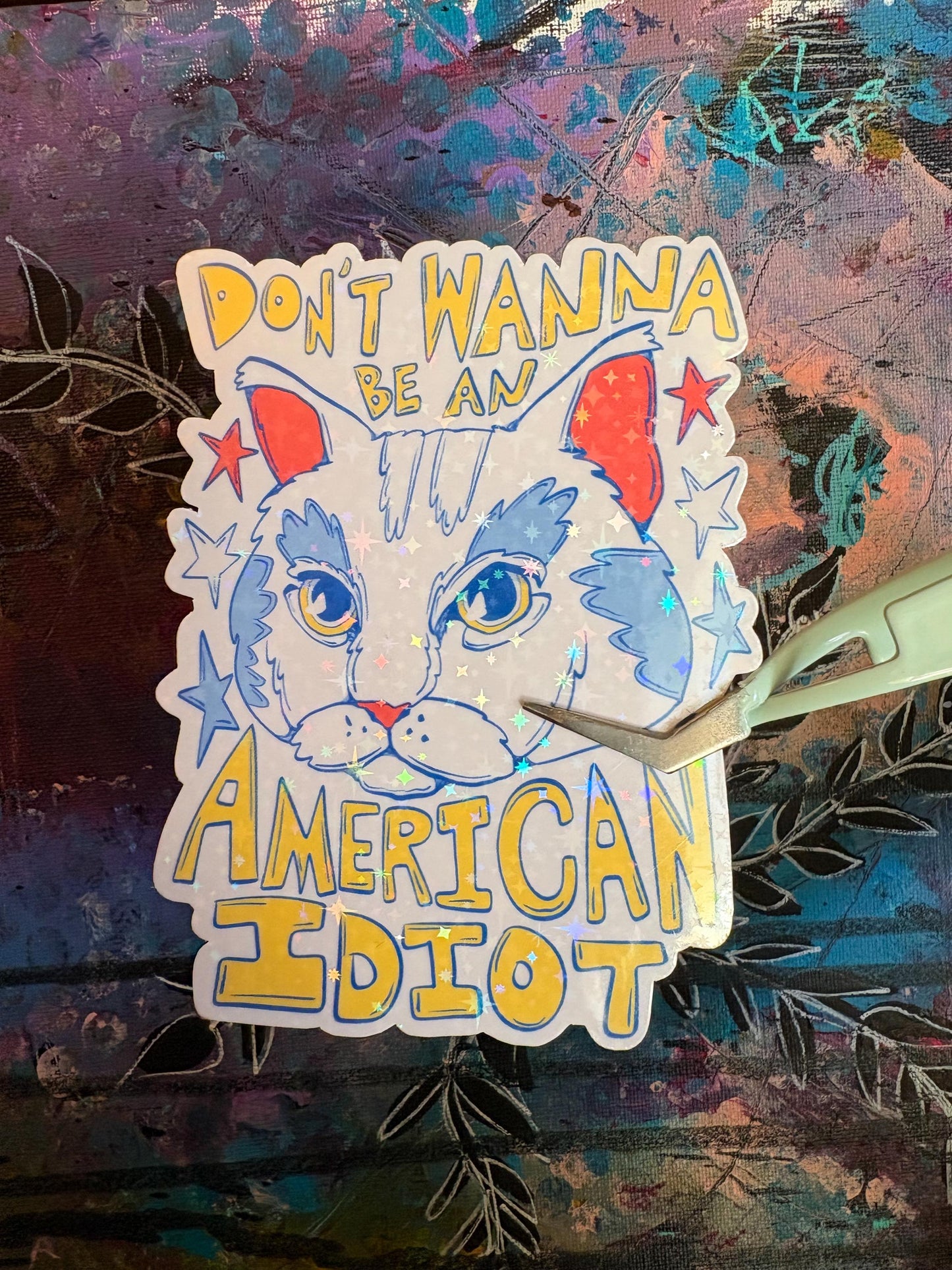 Hand Drawn Sparkly Cat Sticker | Dont Wanna Be An American Idiot Sticker