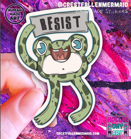 Handmade Holographic Portland Frog Resist Sticker