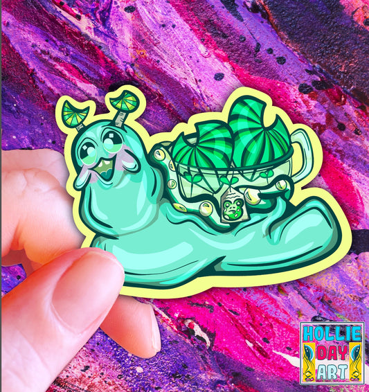 Whimsical Froggy Tea Snail Sticker: Holographic Vinyl - Hollie Day Art