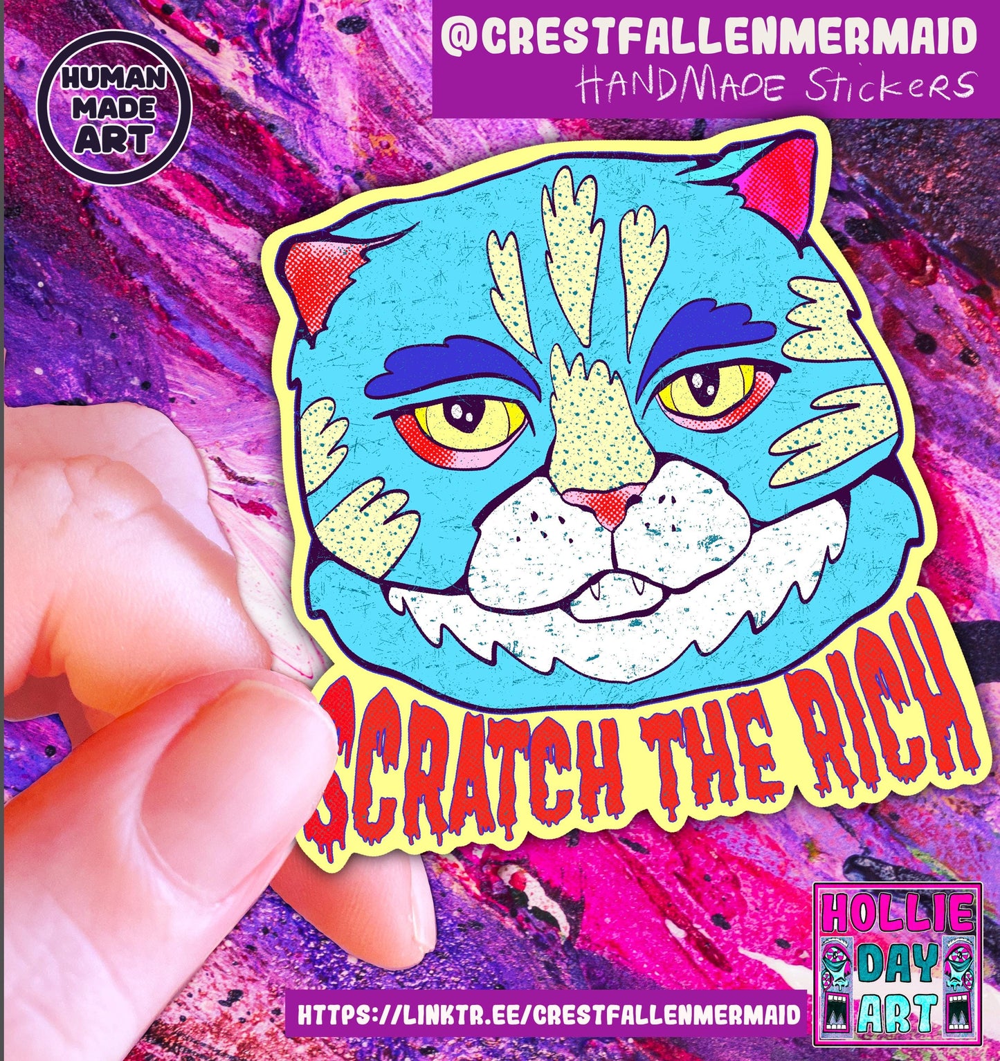 Blue Cat Sticker: Glossy Political Eat the Rich Laptop Decal (Water Resistant)
