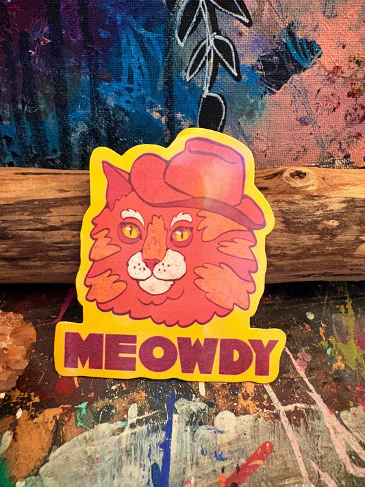Handmade Meowdy Cat Sticker: Cowboy Kitten Vinyl Decal