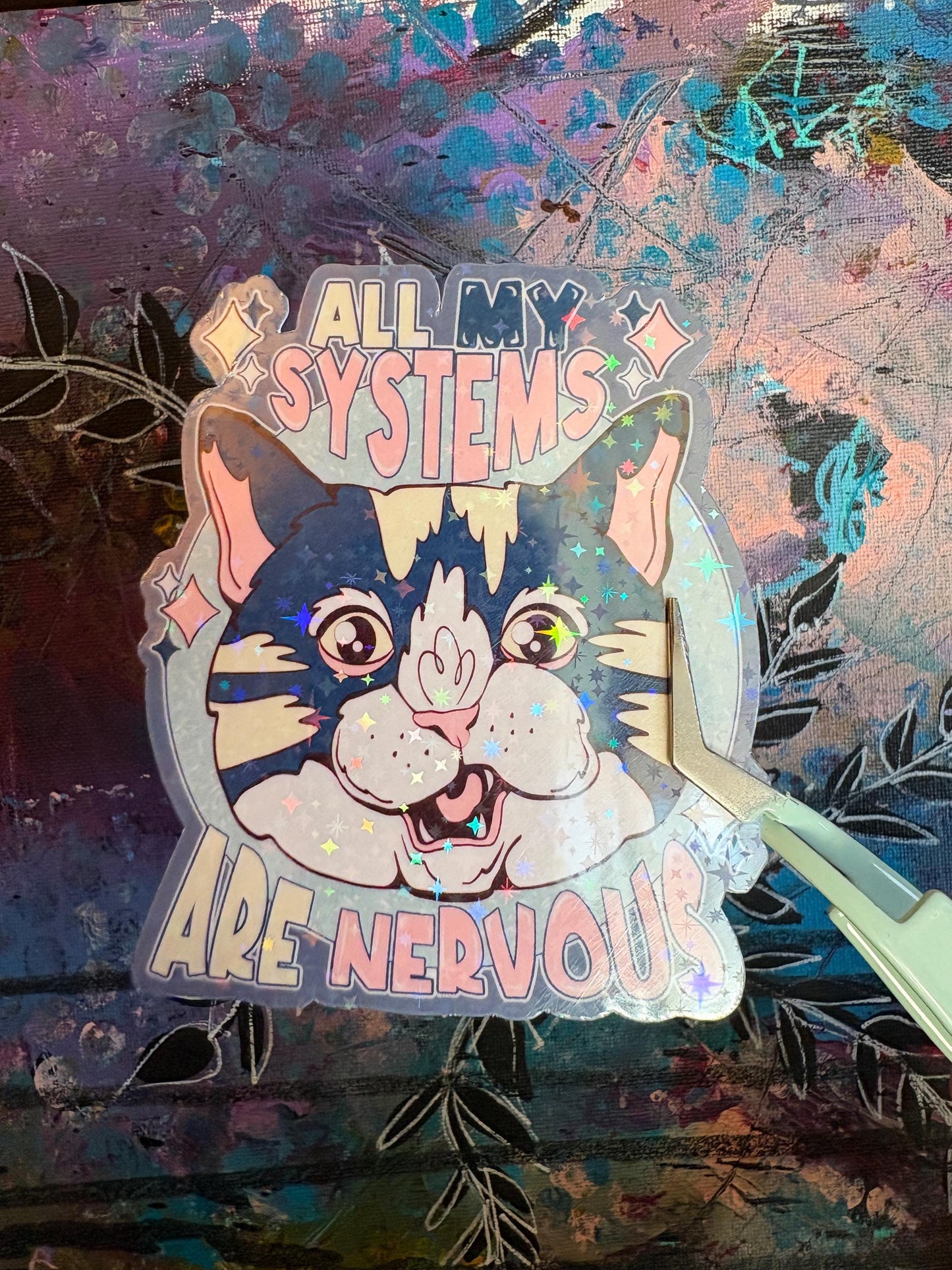 Handmade All My Systems Are Nervous Cat Sticker