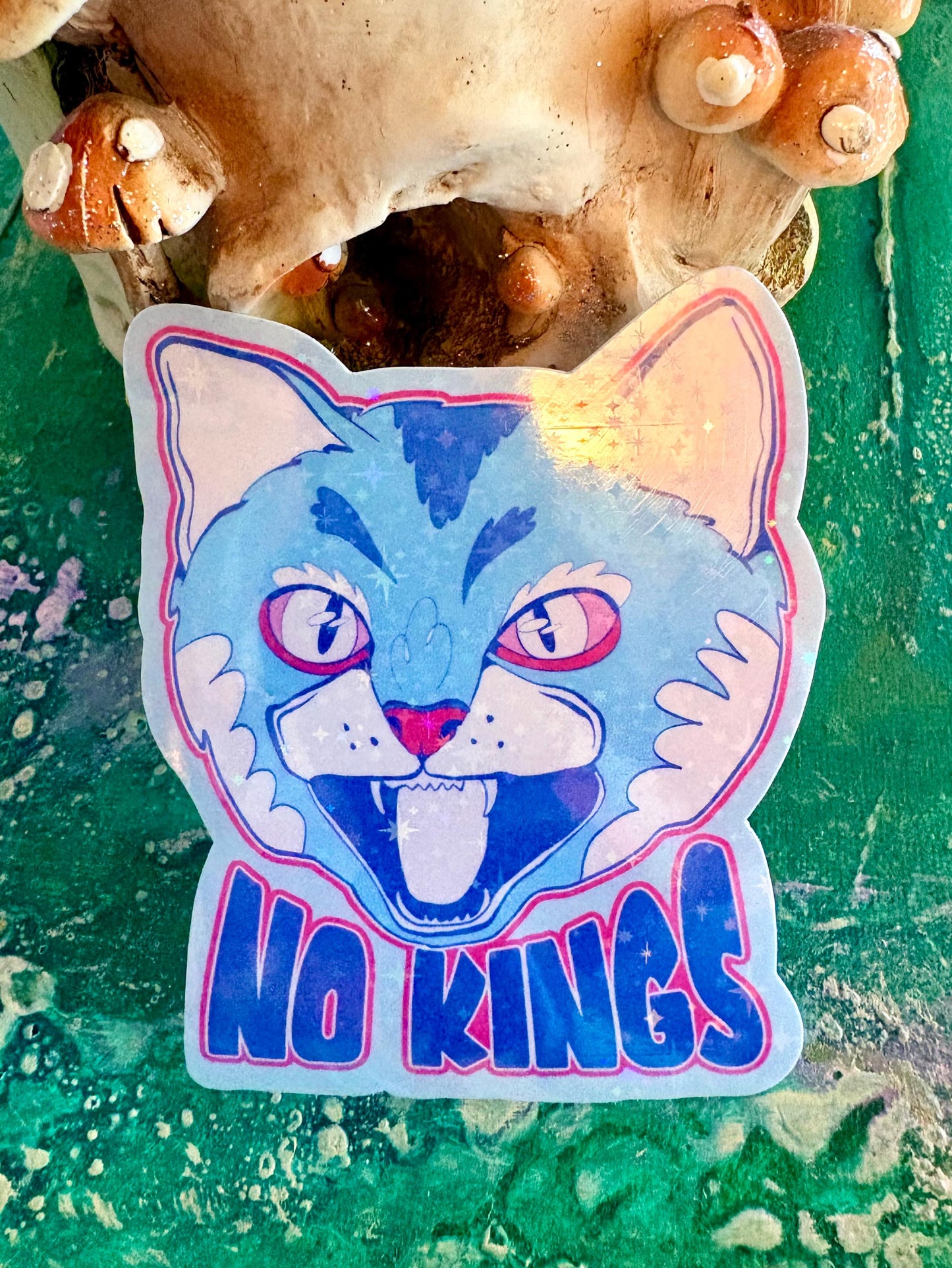 Handmade No Kings Cat Sticker (Holographic)