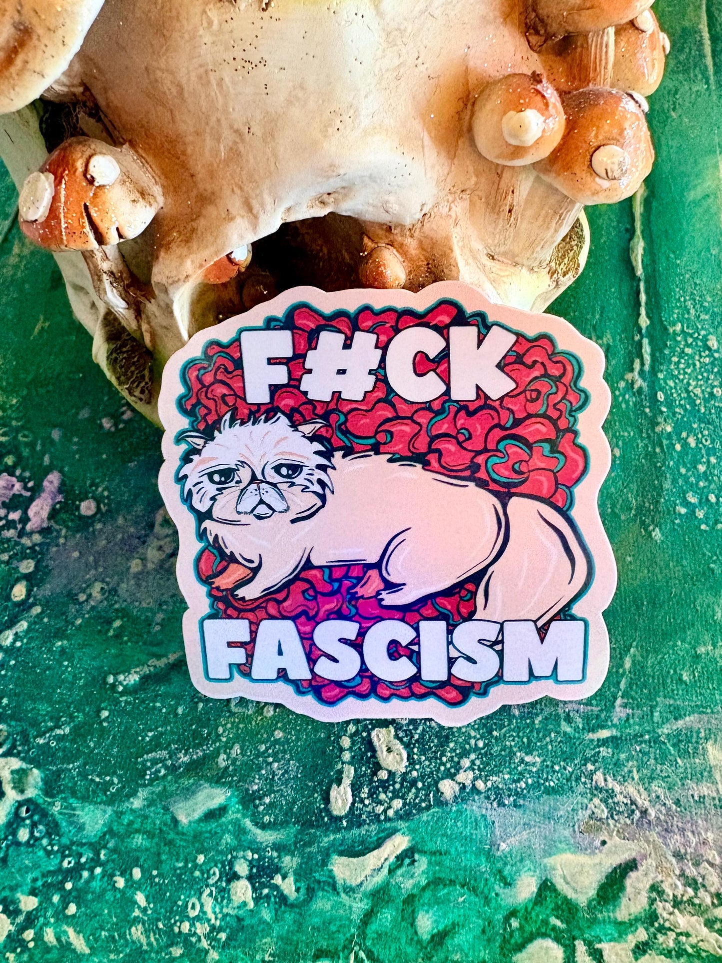 F#ck Fascism Cat Holographic Sticker - Anti-Fascist Political Art