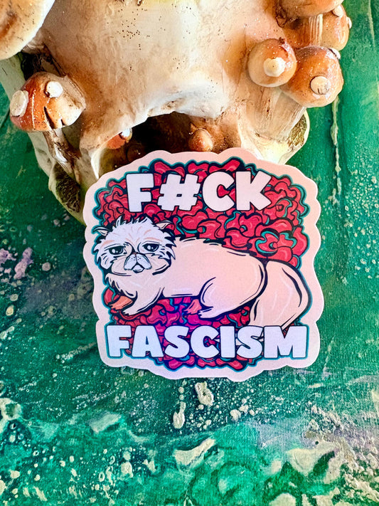 F#ck Fascism Cat Holographic Sticker - Anti-Fascist Political Art