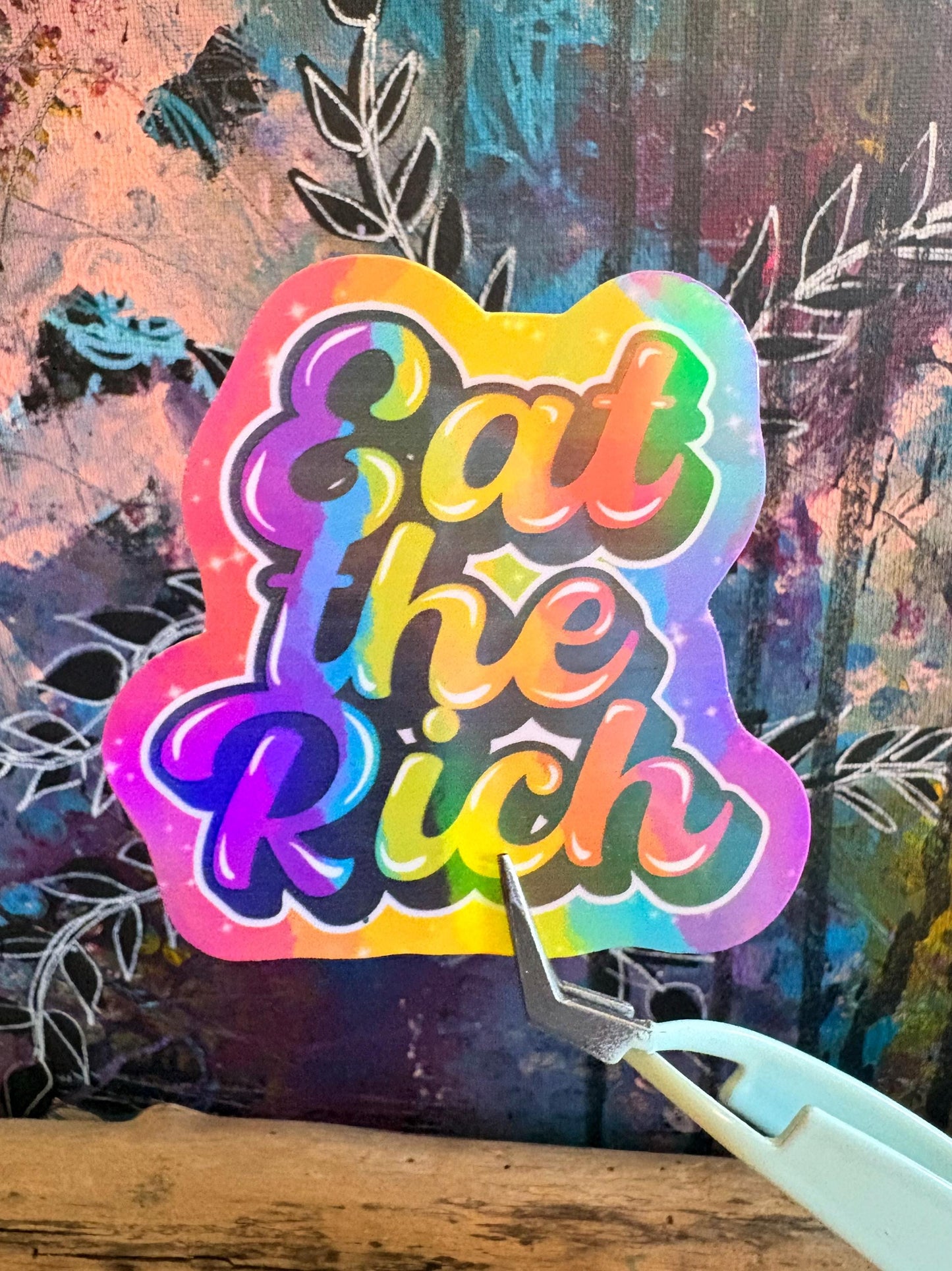 Handmade Eat the Rich Holographic Sticker: Political Laptop Decal
