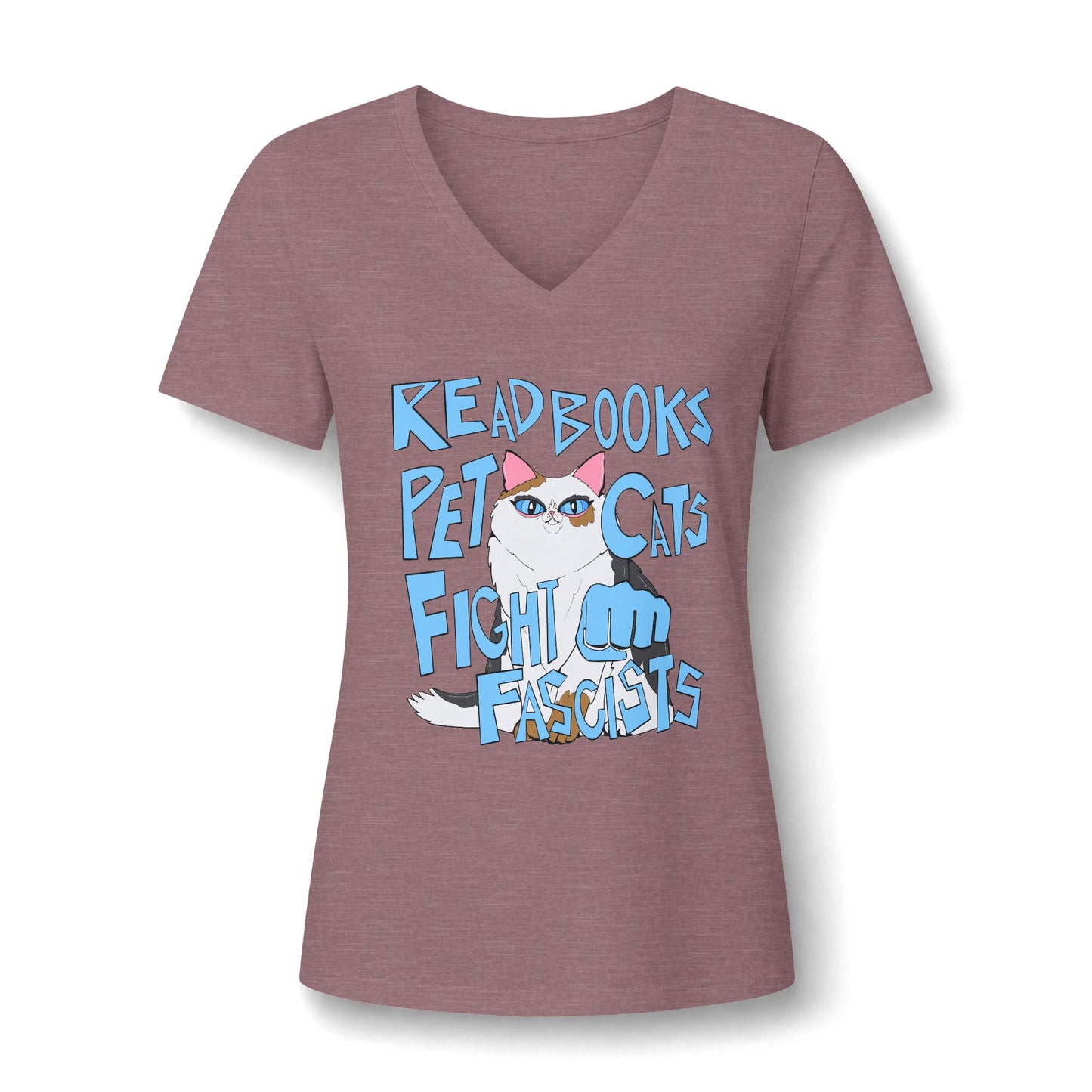 Read Books Pet Cats Fight Fascists Cat - Women's Relaxed Heather V-Neck Tee