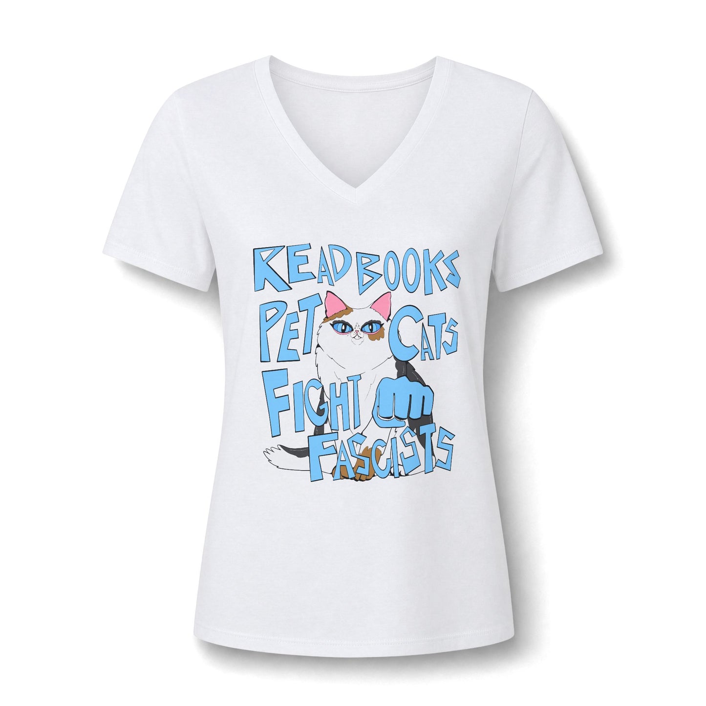 Read Books Pet Cats Fight Fascists Cat - Women's Relaxed Heather V-Neck Tee