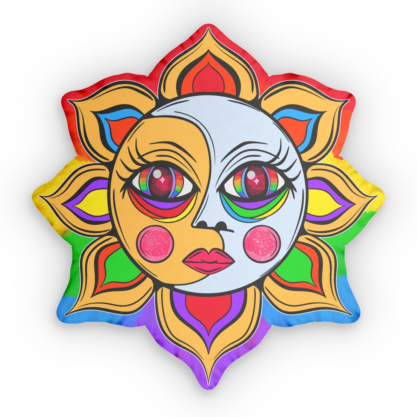 Rainbow Celestial Sun and Moon Shaped Pillow