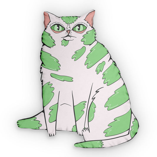 Kinda Shady Green Cat  Shaped Pillow
