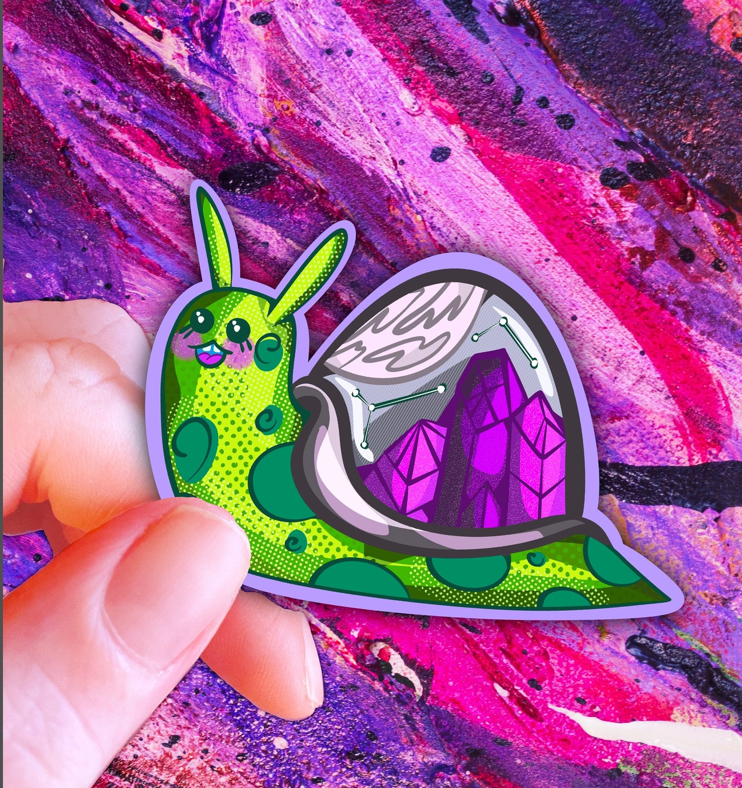 Handmade Galaxy Snail Sticker: Holographic Vinyl Snail Sticker