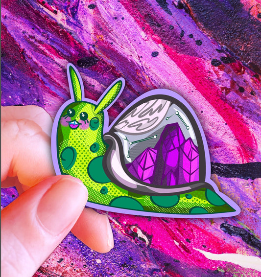 Handmade Galaxy Snail Sticker: Holographic Vinyl Snail Sticker