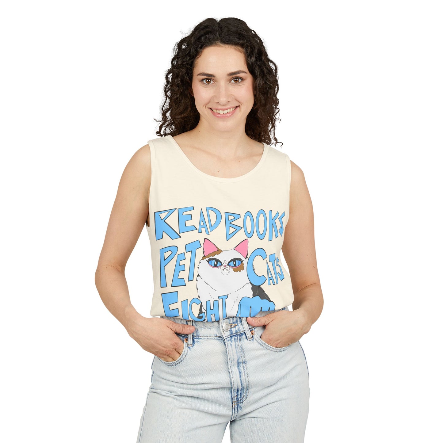 Read Books Pet Cats Fight Fascists Cat Art - Unisex Garment-Dyed Tank Top