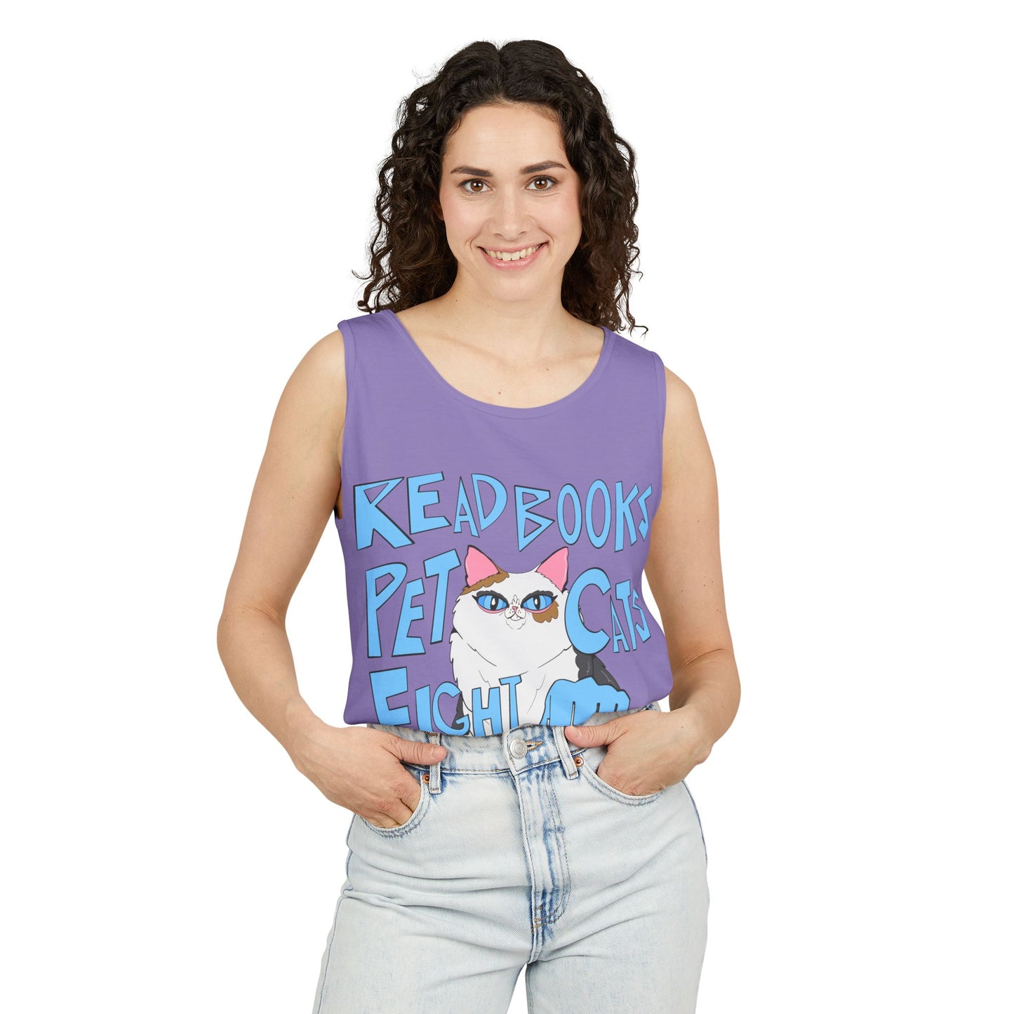 Read Books Pet Cats Fight Fascists Cat Art - Unisex Garment-Dyed Tank Top