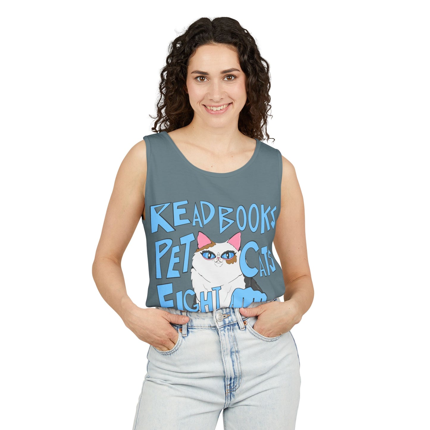 Read Books Pet Cats Fight Fascists Cat Art - Unisex Garment-Dyed Tank Top