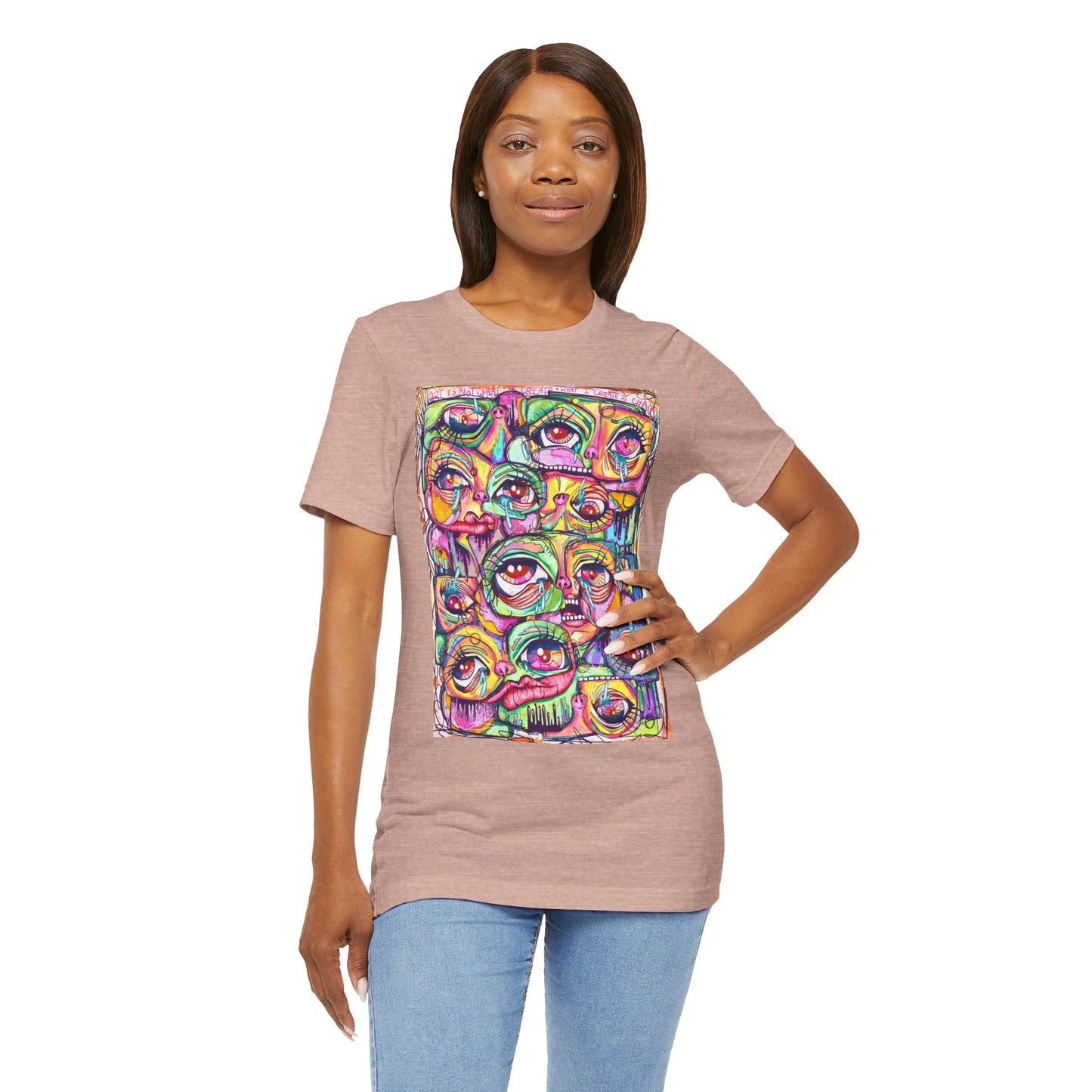 Colorful Chaos of Expressive Faces Unisex Jersey Short Sleeve Tee