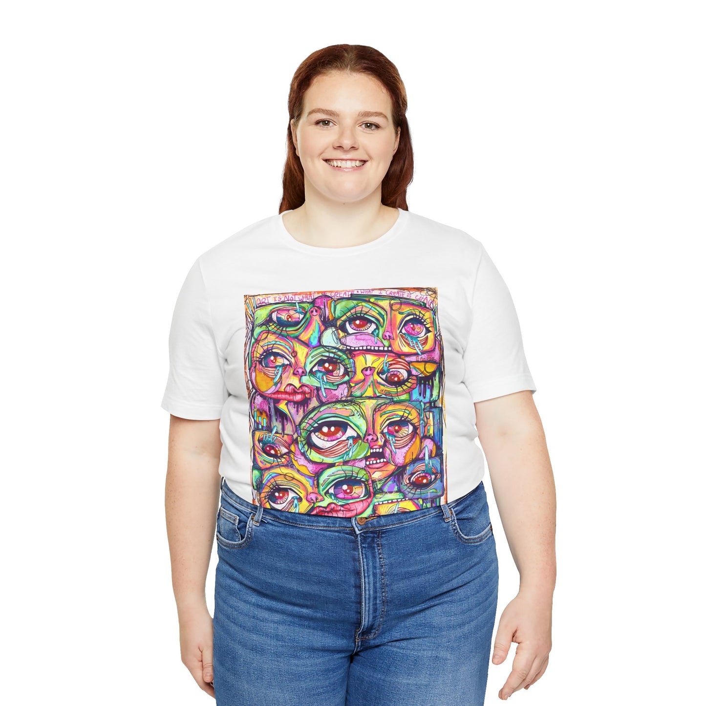 Colorful Chaos of Expressive Faces Unisex Jersey Short Sleeve Tee