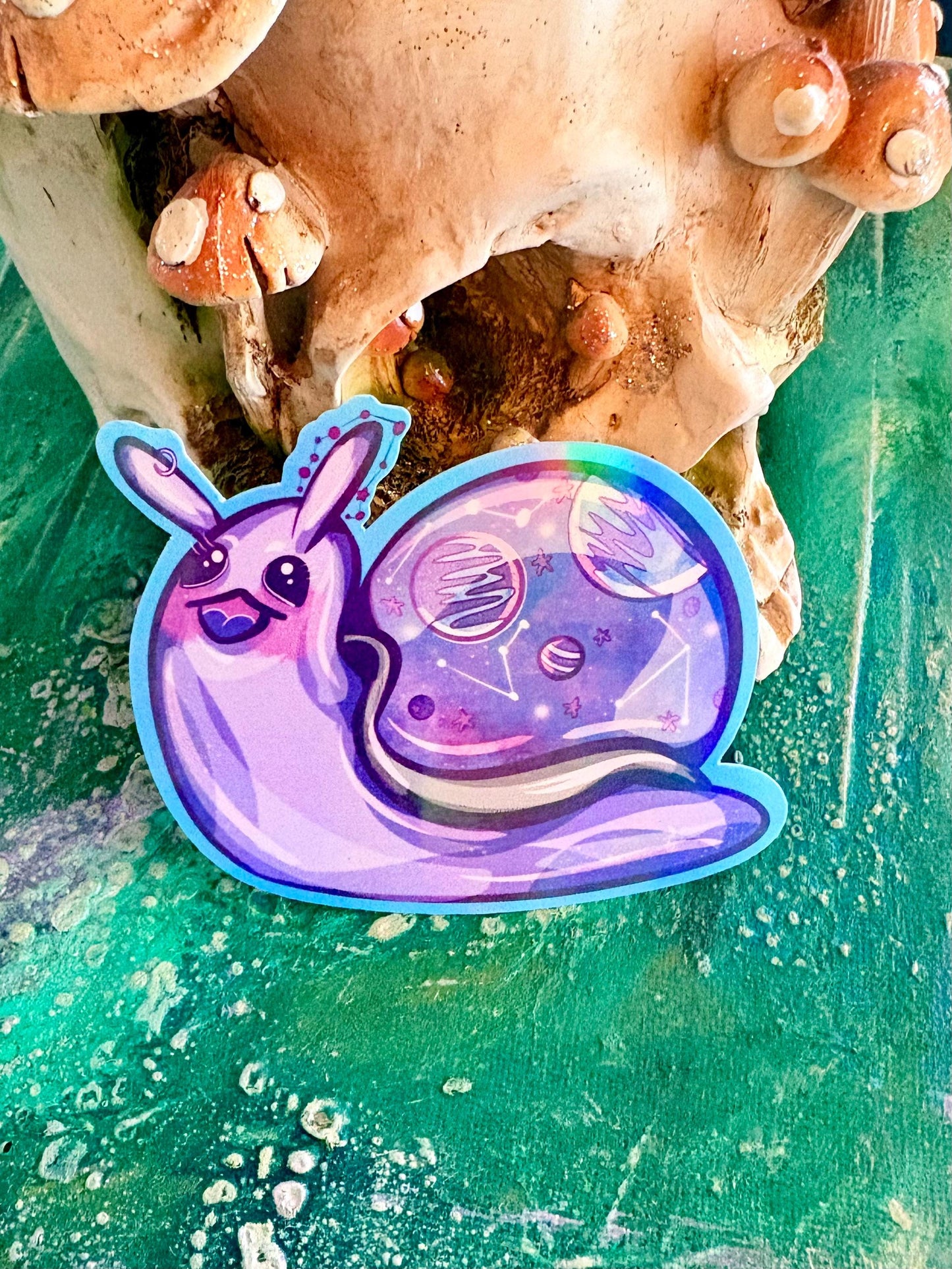 Holographic Universe Snail Sticker: Hand-Drawn Galaxy Vinyl