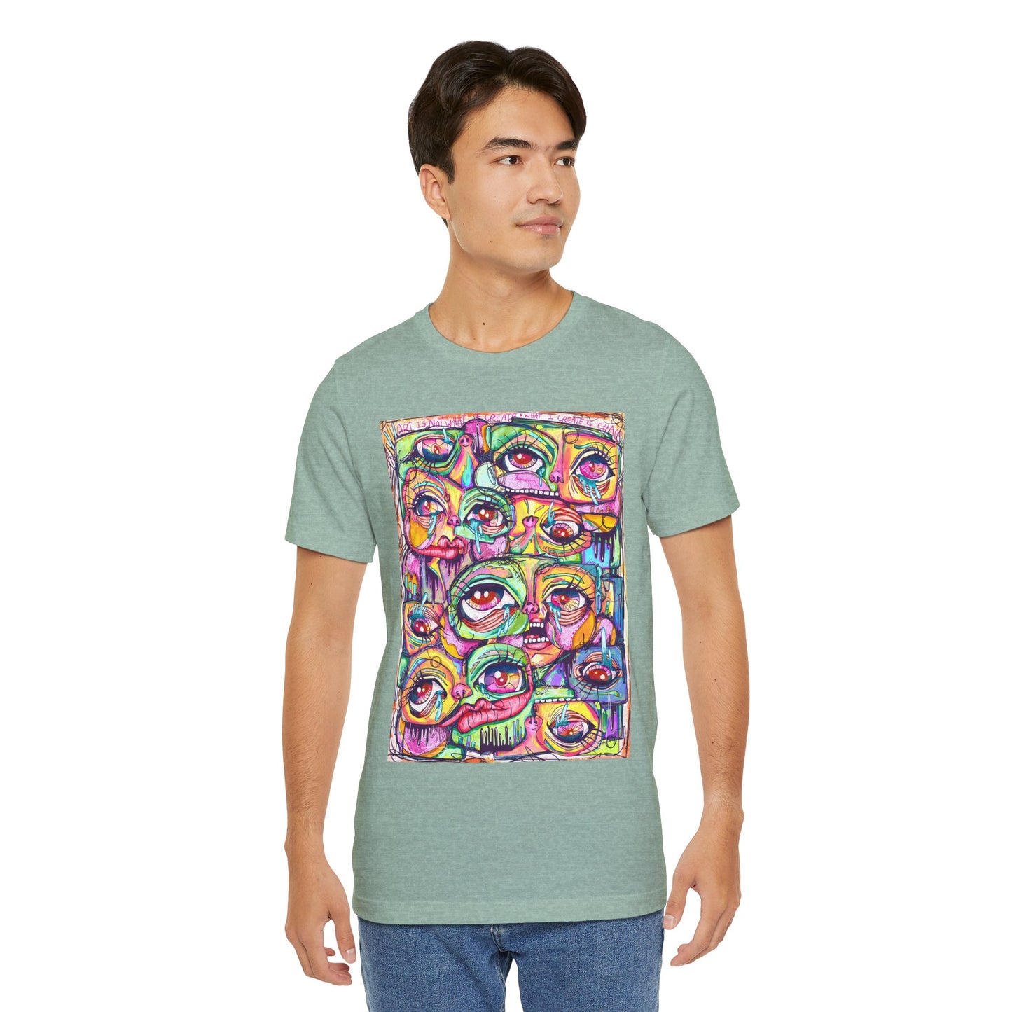 Colorful Chaos of Expressive Faces Unisex Jersey Short Sleeve Tee