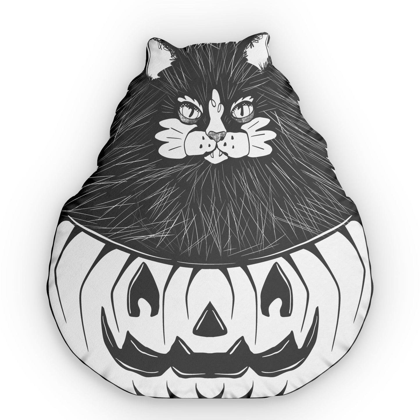 Spooky Pumpkin Halloween Cat Shaped Pillow