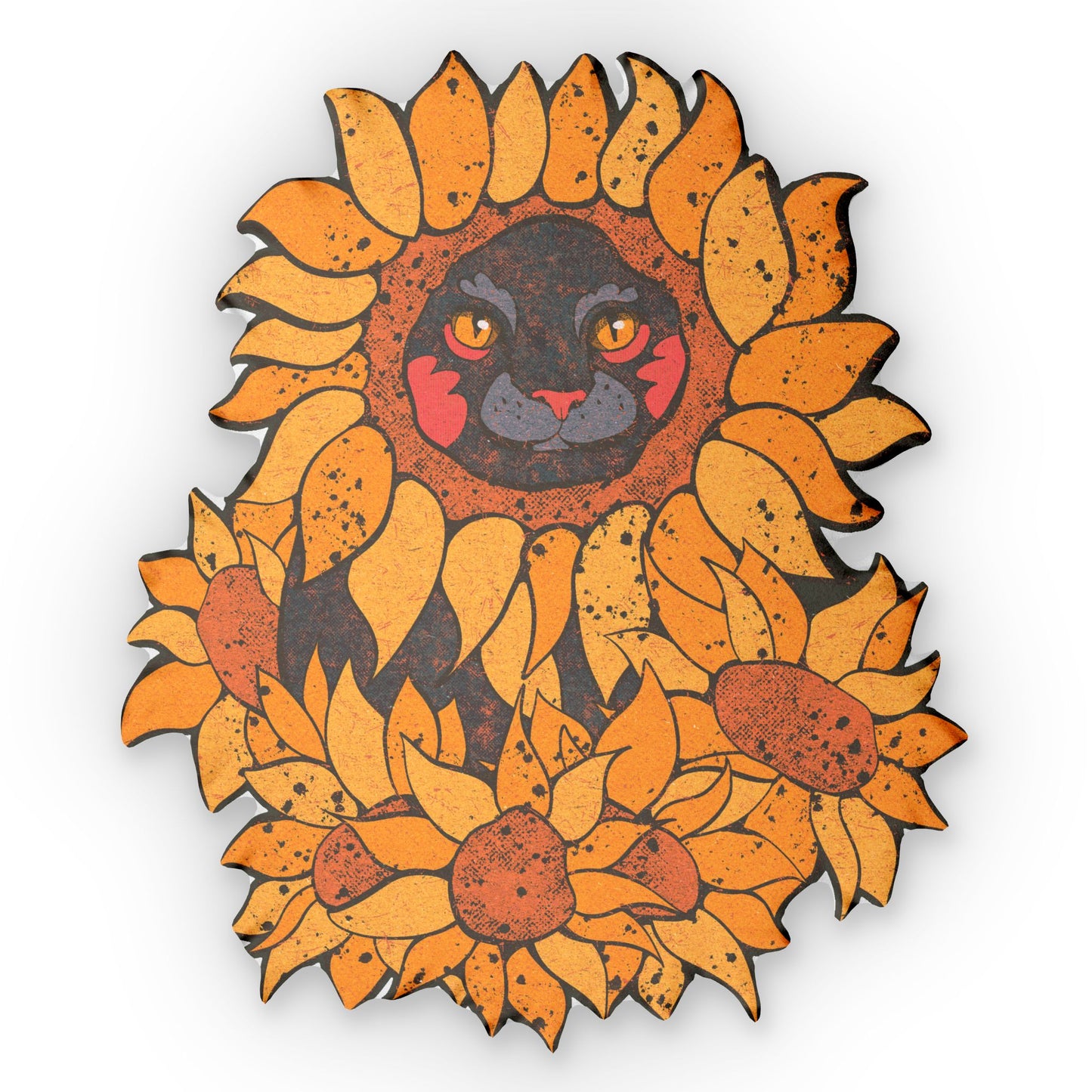 Autumn Sunflower Cat Shaped Pillow