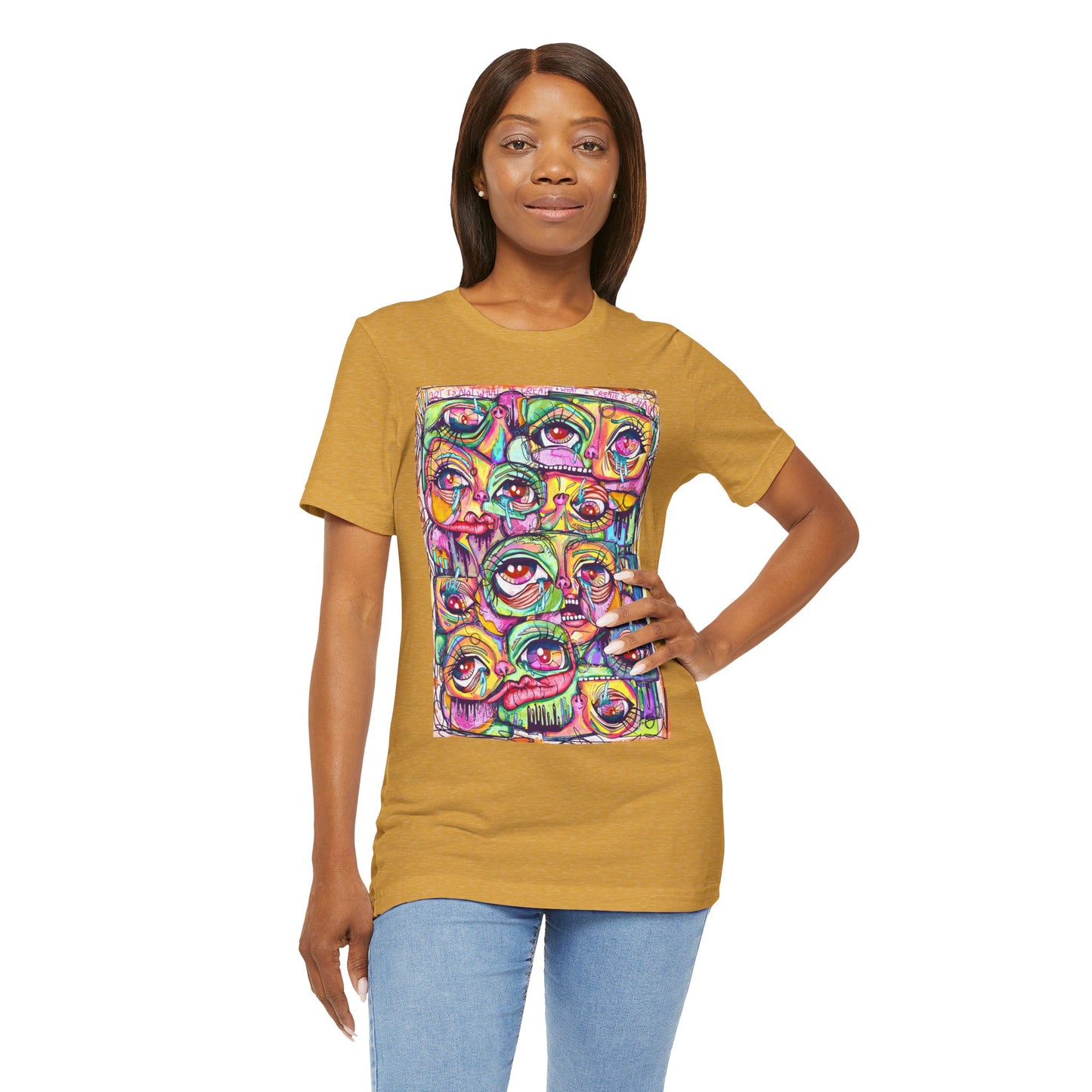 Colorful Chaos of Expressive Faces Unisex Jersey Short Sleeve Tee