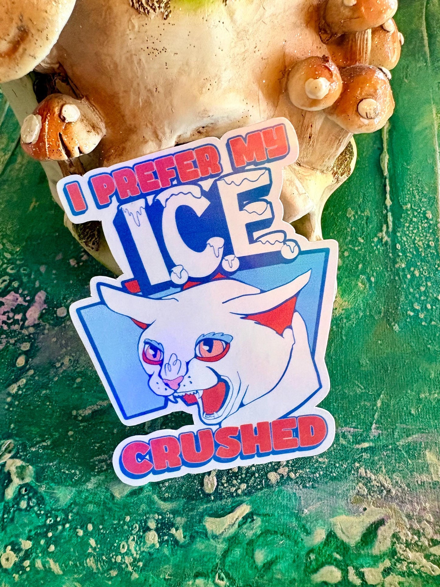 Handmade Abolish ICE Sticker: Hand-Drawn Holographic Vinyl | Anti Fascism Sticker | I Prefer My Ice Crushed Cat Sticker | Hollie Day Artist