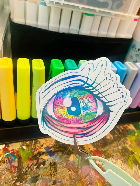 Hand-Drawn Rainbow Eye Sticker | Art Decal, Water Resistant, Rainbow Pride Eye
